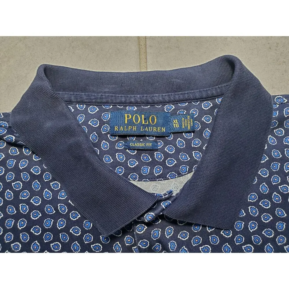 Polo Ralph Lauren Men's XL Shirt Navy Blue Floral Slim Fit Casual Short Sleeve